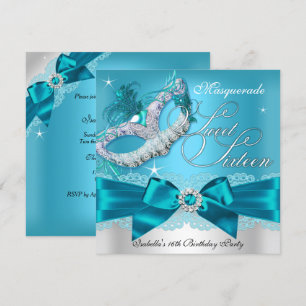 Invitation de Sweet sixteen de mascarade Turquoise