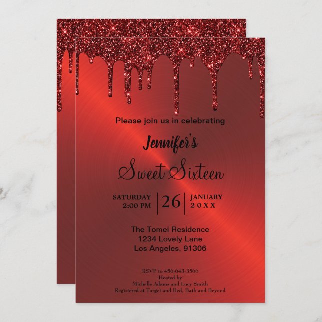 Invitation de Sweet sixteen de parties scintillant (Devant / Derrière)