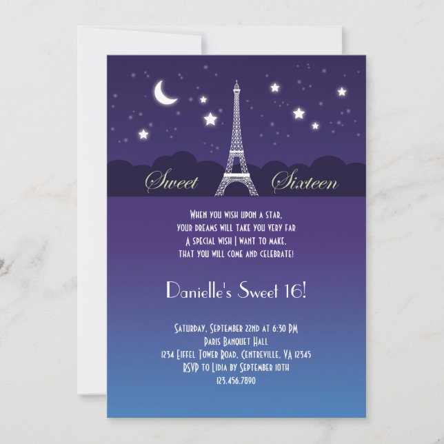 Invitation de sweet sixteen de Tour Eiffel (Devant)