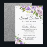 Invitation de Sweet sixteen Floral argenté violet<br><div class="desc">Plus joli Sweet sixteen floral Invitations dans le Little Bayleigh Store!</div>