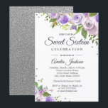 Invitation de Sweet sixteen Floral argenté violet<br><div class="desc">Plus joli Sweet sixteen floral Invitations dans le Little Bayleigh Store!</div>