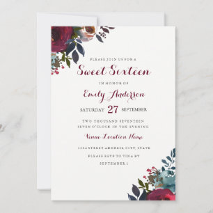 Invitation de Sweet sixteen Floral d'aquarelle Bou