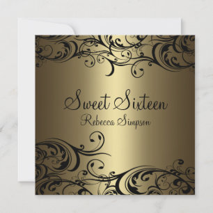 Invitation de Sweet sixteen Floral Noir/Or