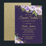 Invitation de Sweet sixteen Floral Purple Or<br><div class="desc">Plus joli Sweet sixteen floral Invitations dans le Little Bayleigh Store!</div>