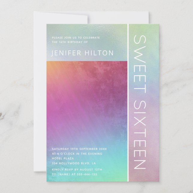 Invitation de sweet sixteen holographique simple e (Devant)