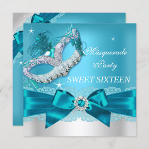 Invitation de Sweet sixteen mascarade turquoise Bl