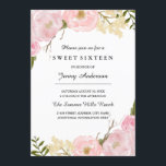 Invitation de Sweet sixteen végétal blanc pâle<br><div class="desc">Design botanique rose élégant. Nous avons utilisé des oeuvres d'art de : www.createthecut.com</div>