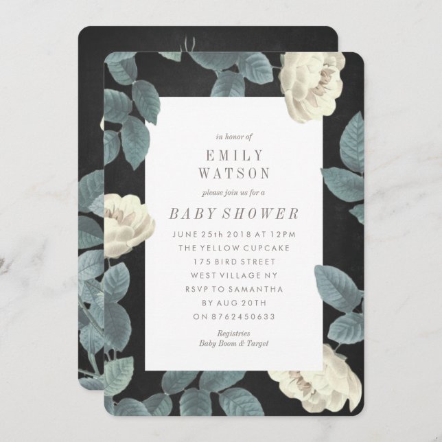 Invitation de tableau de bord à fleurs de rose bla (Devant / Derrière)