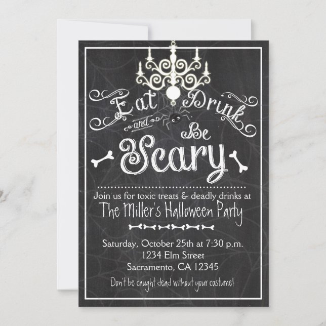Invitation de tableau noir Halloween Manger Boire  (Devant)