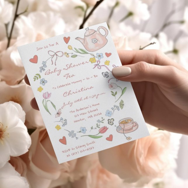 Invitation de Tea Party Baby shower Whimsical tiré (Créateur téléchargé)