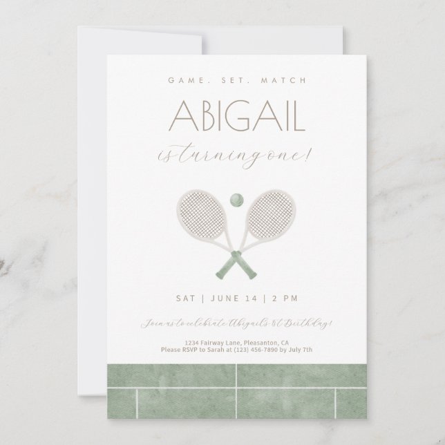 Invitation de tennis Sage Green Game Set Match (Devant)