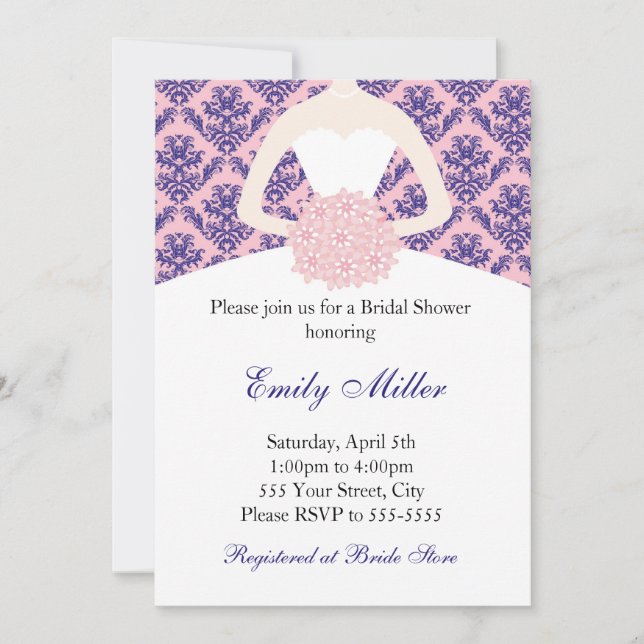 Invitation de tenue Fête de l'mariée Damask Navy B (Devant)