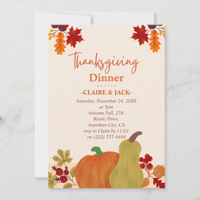 Invitation de Thanksgiving (Devant)