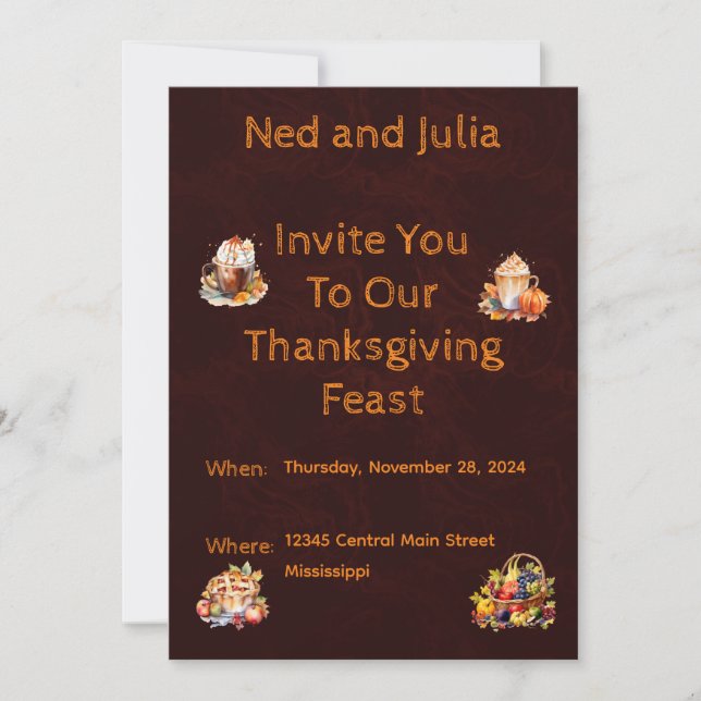 Invitation de Thanksgiving (Devant)