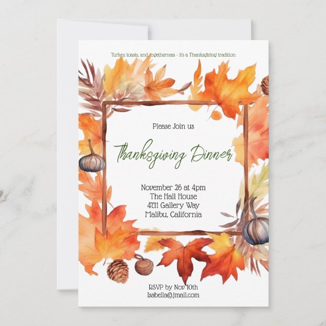 Invitation de Thanksgiving (Devant)