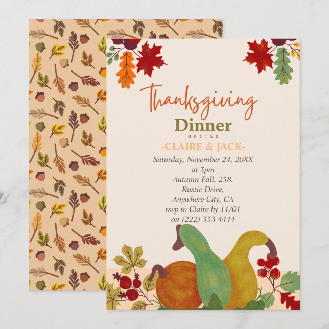 Invitation de Thanksgiving (Devant / Derrière)