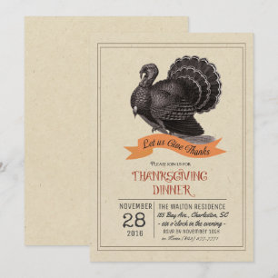 Invitation de Thanksgiving à la dinde vintage