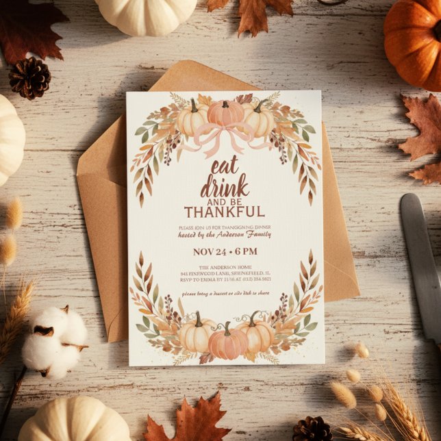 Invitation de Thanksgiving Citrouille Aquarelle (thanksgiving dinner invitation

)