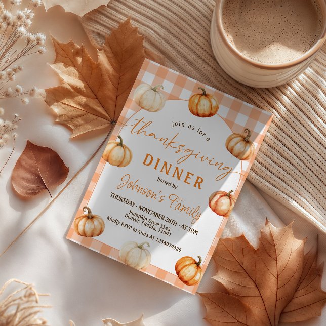 Invitation de Thanksgiving Citrouille Gingham (Créateur téléchargé)