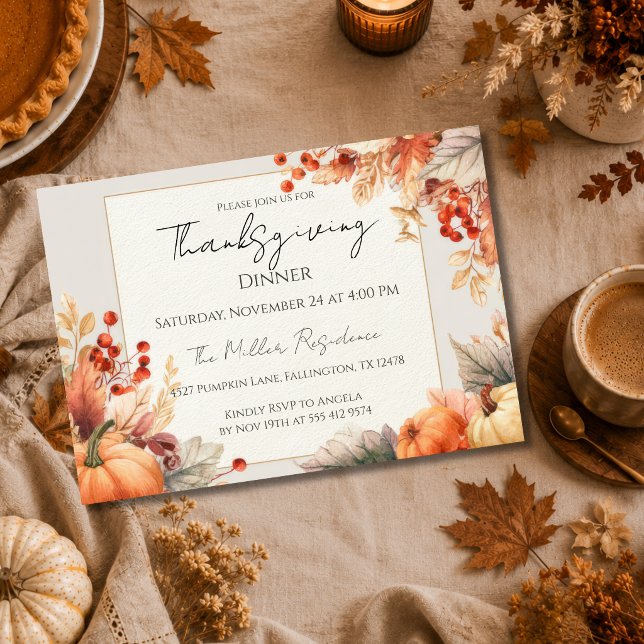 Invitation de Thanksgiving d'automne élégante et p (Créateur téléchargé)