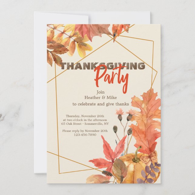 Invitation de Thanksgiving d'automne fabuleuse (Devant)