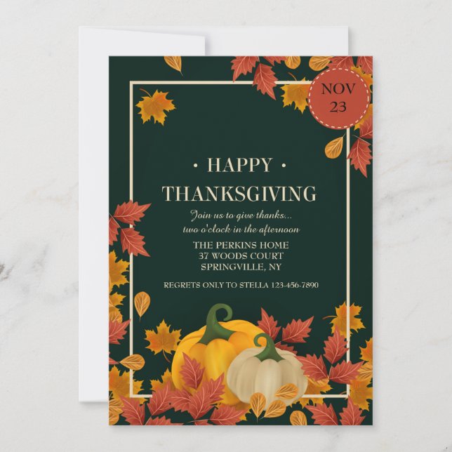 Invitation de Thanksgiving Deux Citrouilles (Devant)