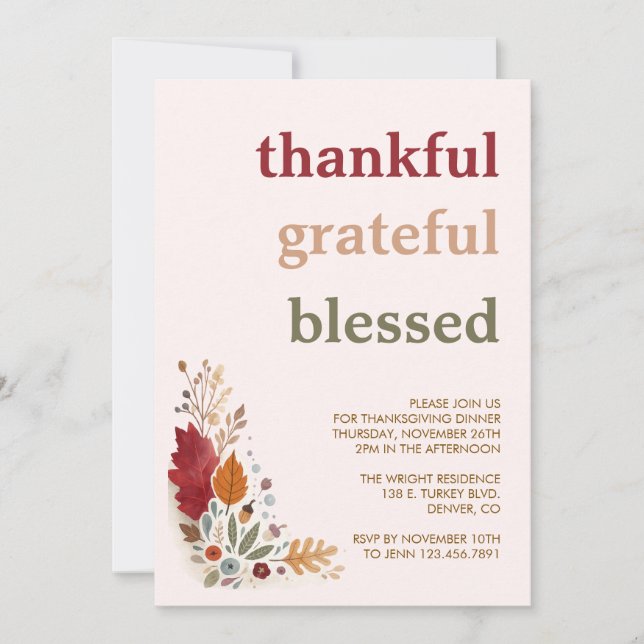 Invitation de Thanksgiving Dieu Merci Reconnaissan (Devant)