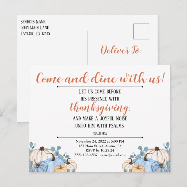 Invitation de Thanksgiving Écriture Sainte Citroui (Devant / Derrière)