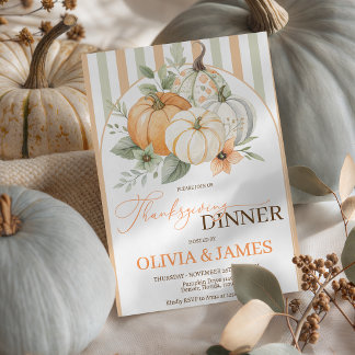 Invitation de Thanksgiving Florale Citrouille Rayé