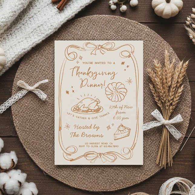 Invitation de Thanksgiving pour dîner rustique de  (Créateur téléchargé)
