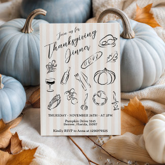 Invitation de Thanksgiving rayée avec dessin à la