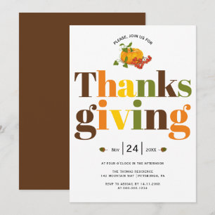 Invitation de Thanksgiving typographie colorée pum