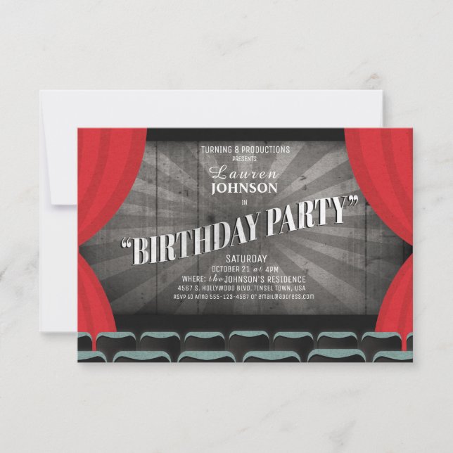 Invitation de théâtre de fête d'anniversaire de (Devant)