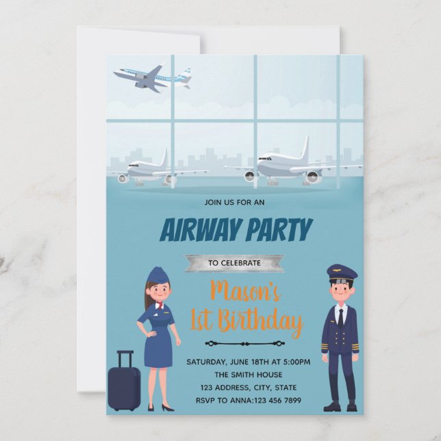 Invitation de thème d'anniversaire d'avion Aiways (Devant)