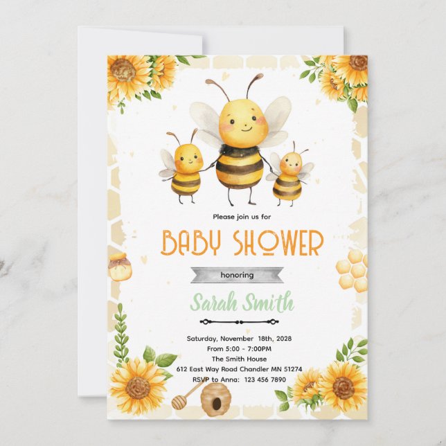 Invitation de thème de fête d'abeille à miel migno (Devant)