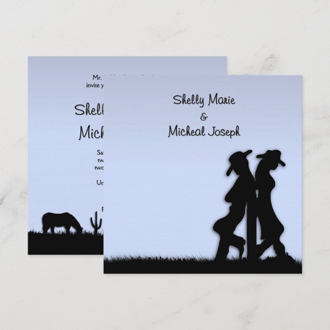 Invitation de thème de mariage occidental bleu (Devant / Derrière)