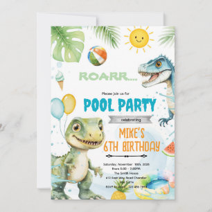 Invitation de thème de piscine de dinosaure mignon