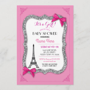 Invitation de Tour Eiffel de rose de fille de baby