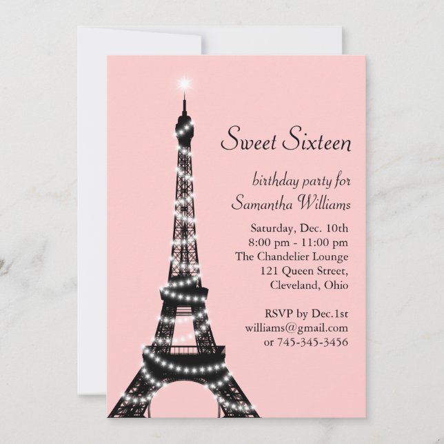 Invitation de Tour Eiffel de sweet sixteen (Devant)