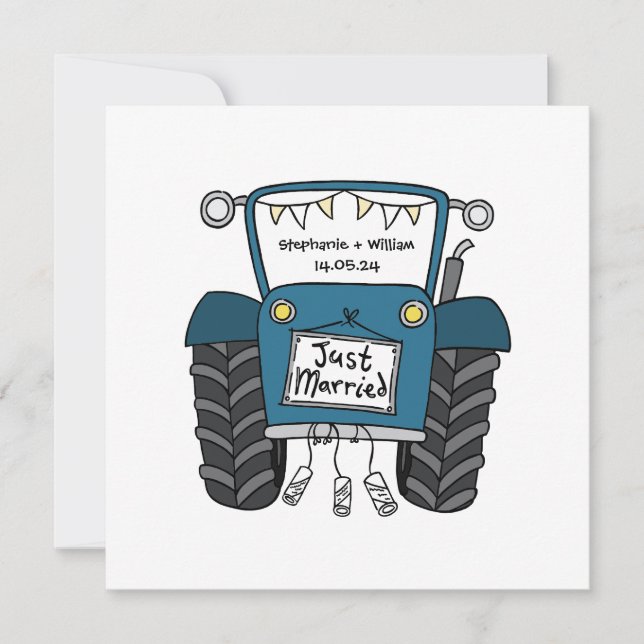 Invitation de tracteur bleu Mariage campagnard per (Devant)