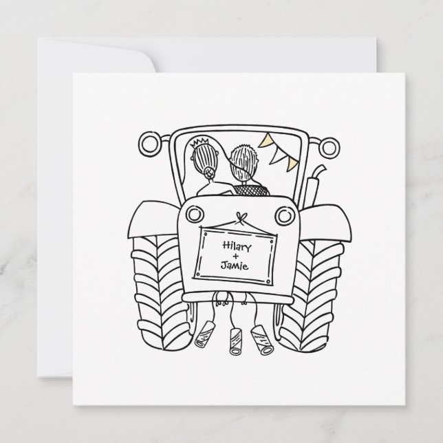 Invitation de tracteur de Mariage campagnard perso (Devant)