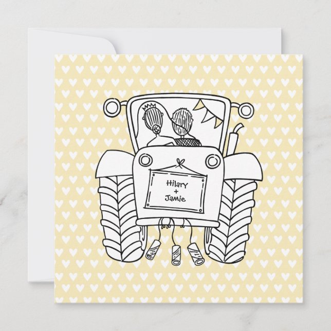 Invitation de tracteur de Mariage campagnard perso (Devant)
