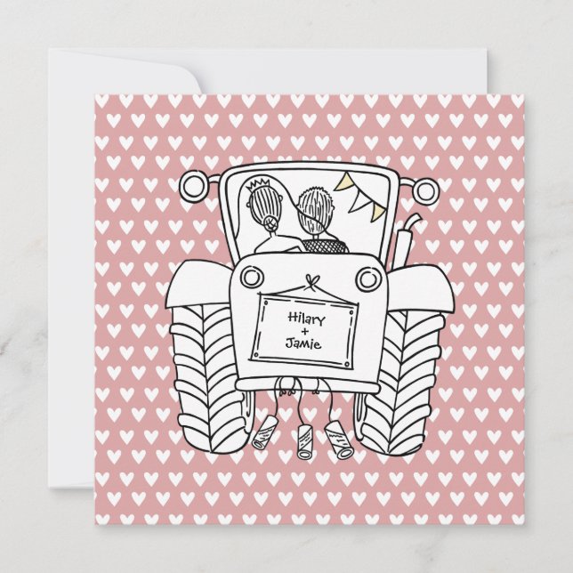Invitation de tracteur de Mariage campagnard perso (Devant)
