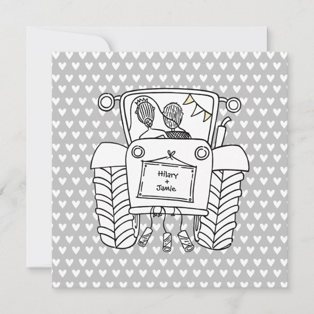 Invitation de tracteur de Mariage campagnard perso (Devant)