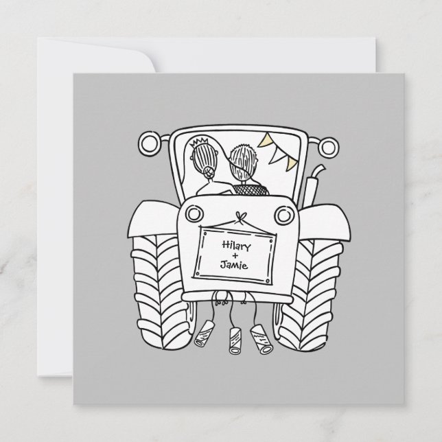 Invitation de tracteur de Mariage campagnard perso (Devant)