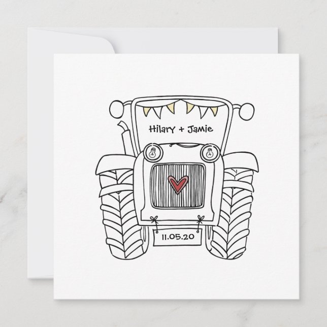Invitation de tracteur de Mariage campagnard perso (Devant)