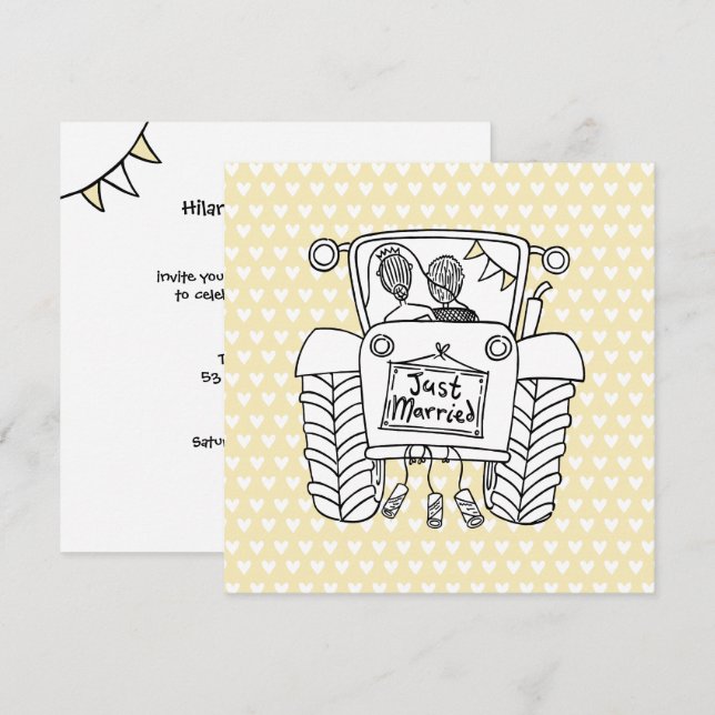 Invitation de tracteur de Mariage campagnard perso (Devant / Derrière)