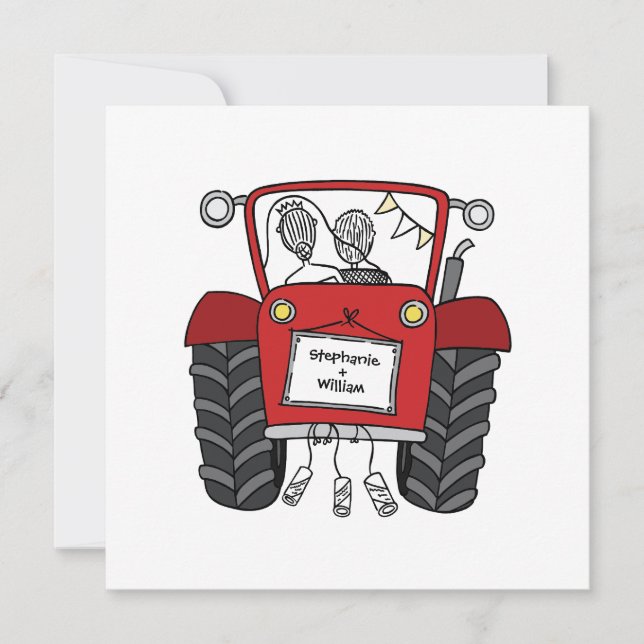 Invitation de tracteur rouge Mariage campagnard pe (Devant)