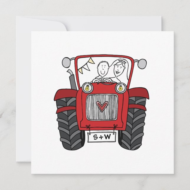 Invitation de tracteur rouge Mariage campagnard pe (Devant)