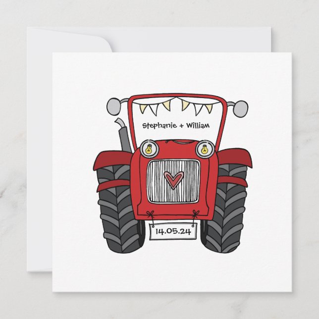 Invitation de tracteur rouge Mariage campagnard pe (Devant)